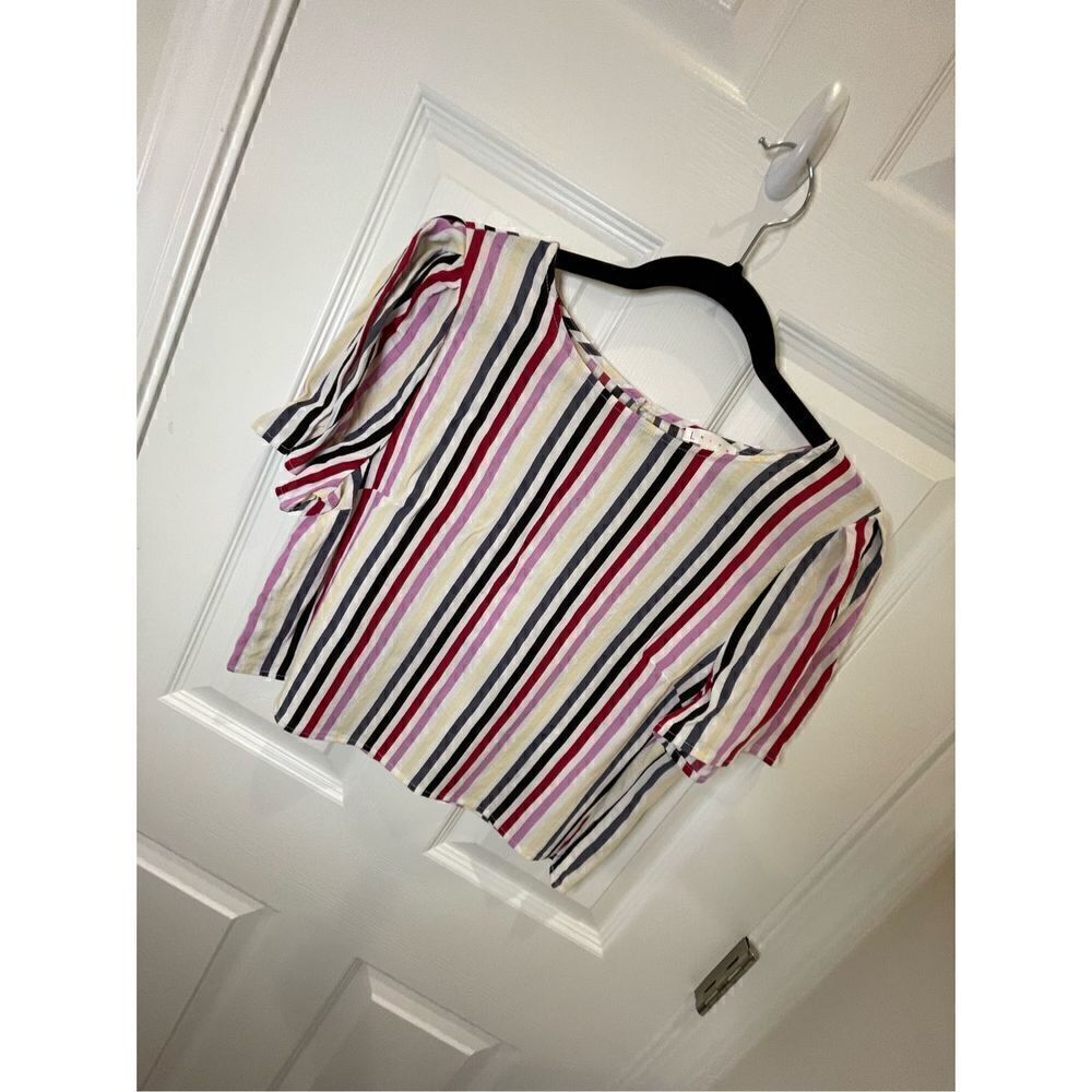 Leith women’s medium crop blouse white striped